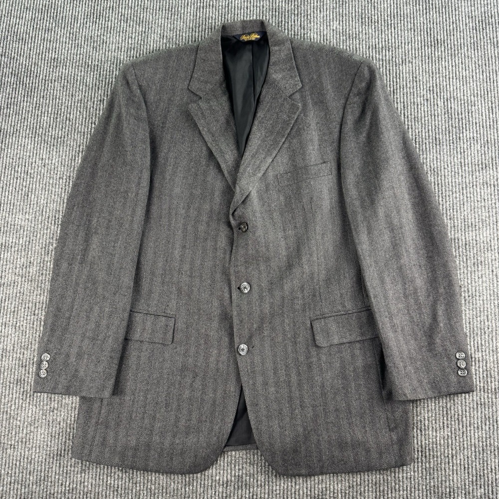 Brooks Brothers Suit Jacket 44L Gray Wool Cashmere Herringbone Flannel Luxury